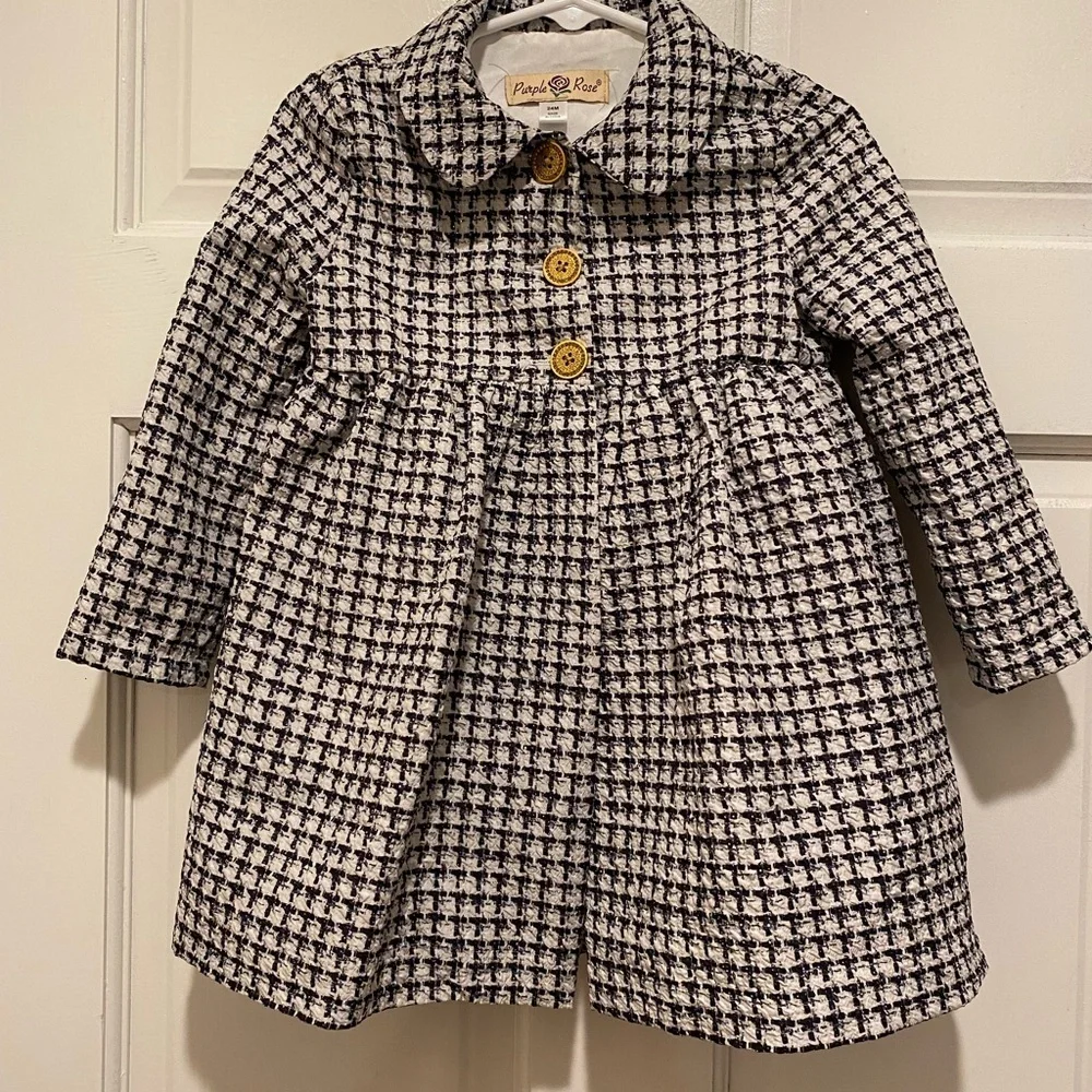 Black and White Pea Coat with Classic Houndstooth Pattern
